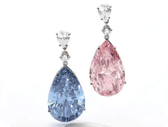 水滴形蓝粉钻石耳环5700万美元成交 天价珠宝团再增新成员